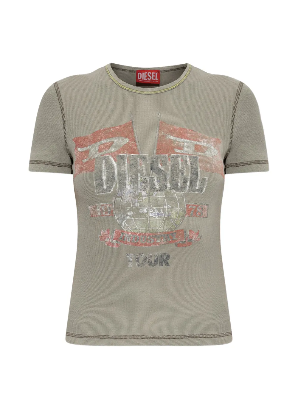 Diesel T-marsy-rib Logo-print T-shirt In Green