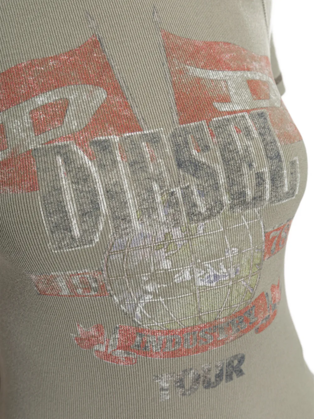 Diesel T-Marsy-Rib geribbeld T-shirt met logo-print Groen