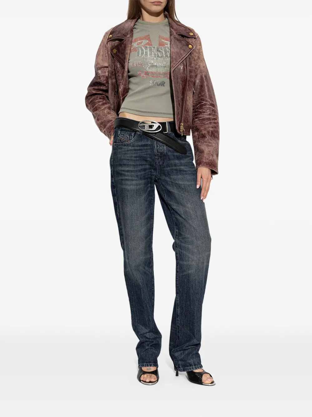 Diesel T-Marsy-Rib geribbeld T-shirt met logo-print Groen