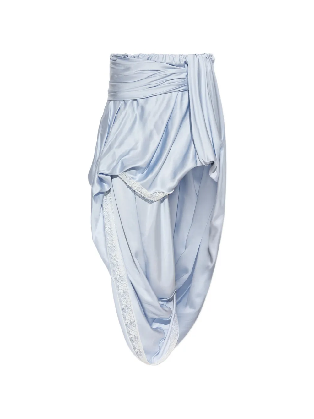 Diesel Draped Satin Midi Skirt With Lace Trim In Blue