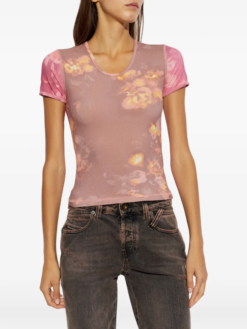 Diesel T-Elenewu T-shirt met bloemen-print Roze