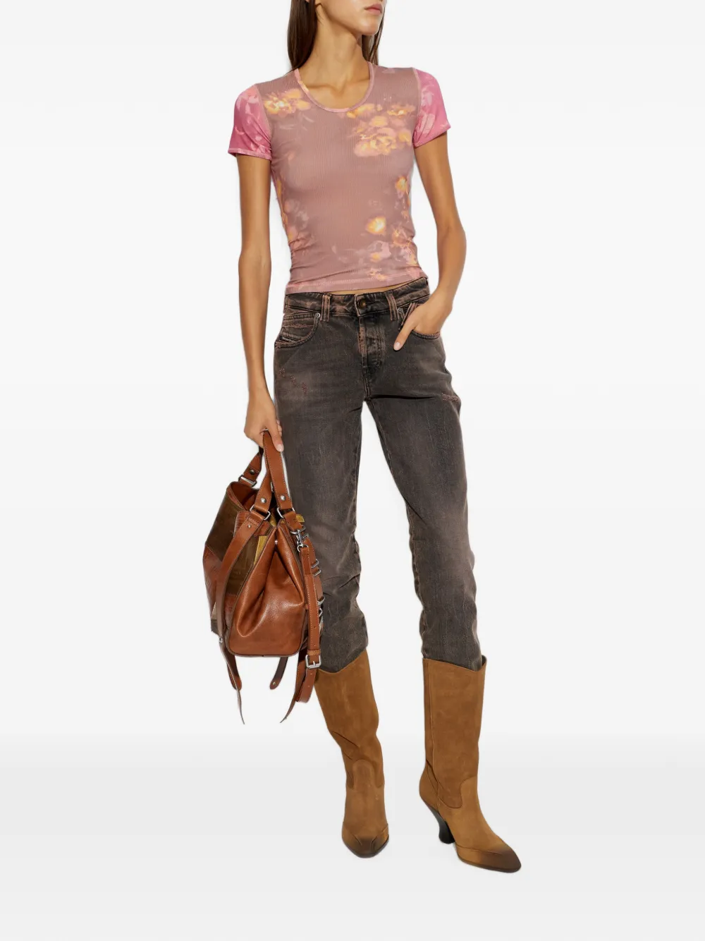 Diesel T-Elenewu T-shirt met bloemen-print Roze