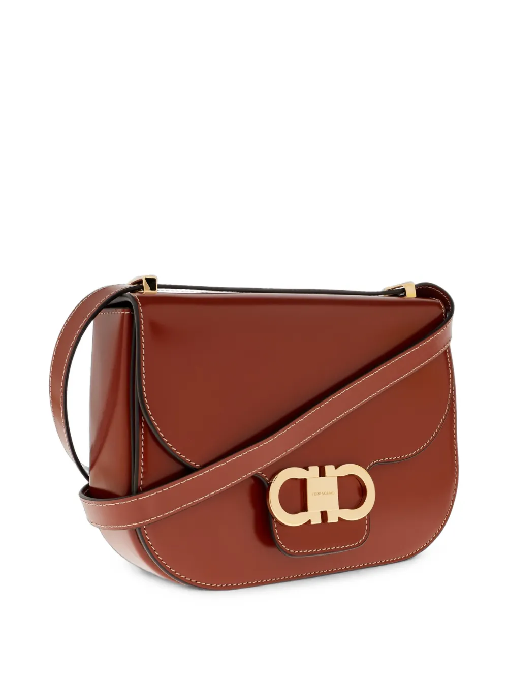 Ferragamo Double Gancini North-South crossbodytas Bruin