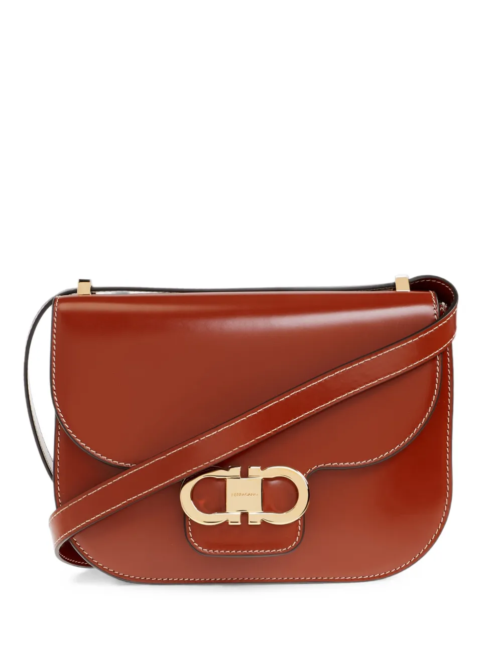 Ferragamo Double Gancini North-South cross body bag - Marrone