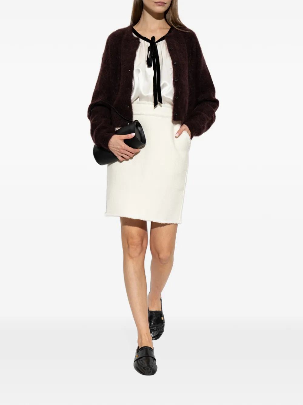 Forte Blouse met gestrikte hals Beige