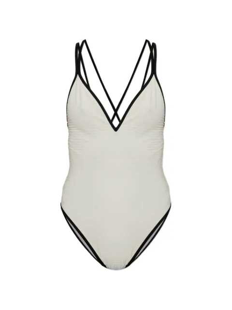 Balmain monogram-patterned V-neck swimsuit
