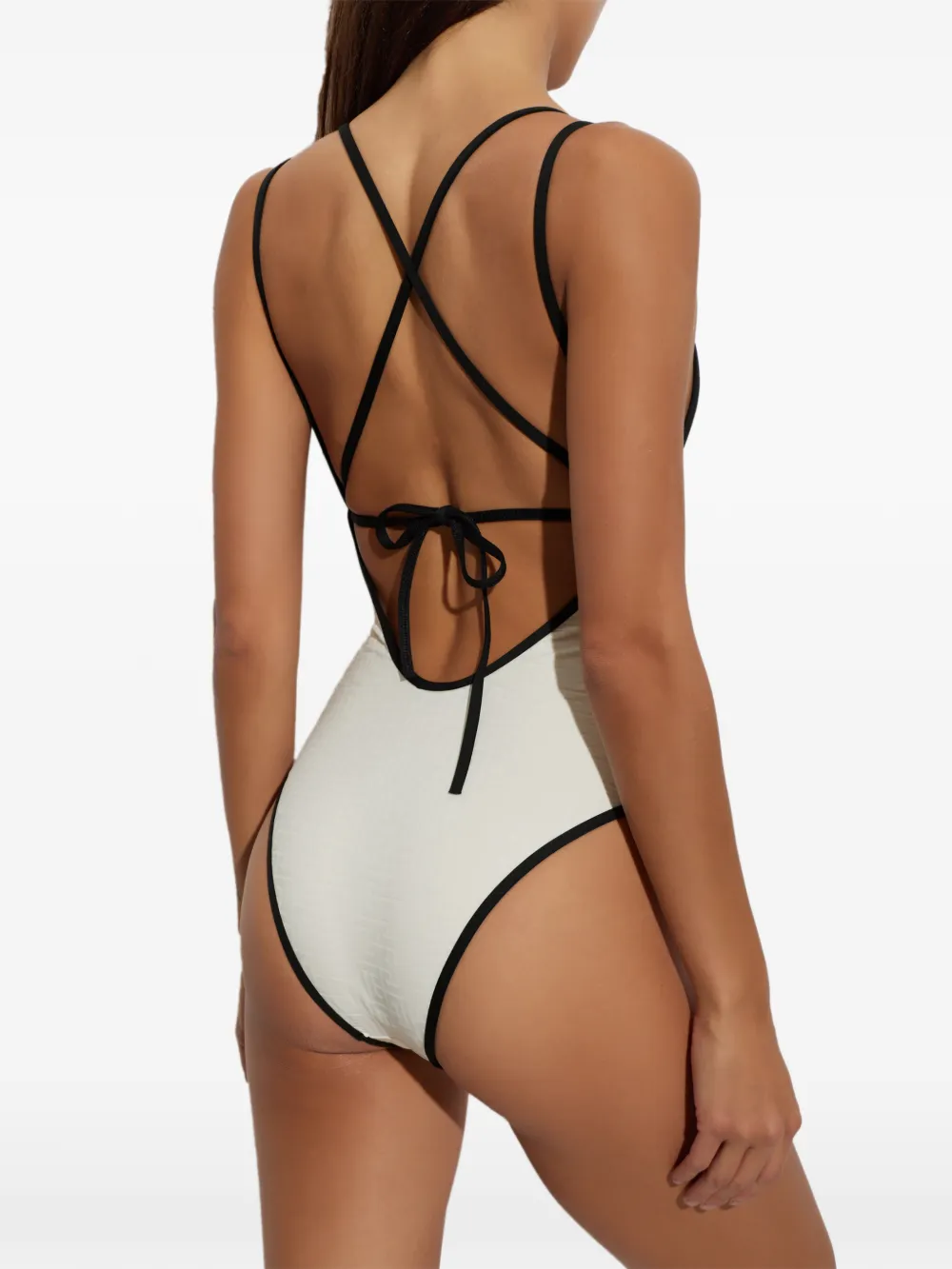 Balmain Badpak met monogram-patroon en V-hals Beige