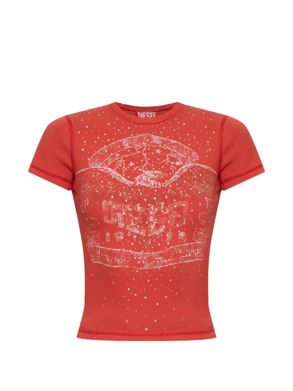 Diesel Crystal-embellished Graphic-print T-shirt In 레드