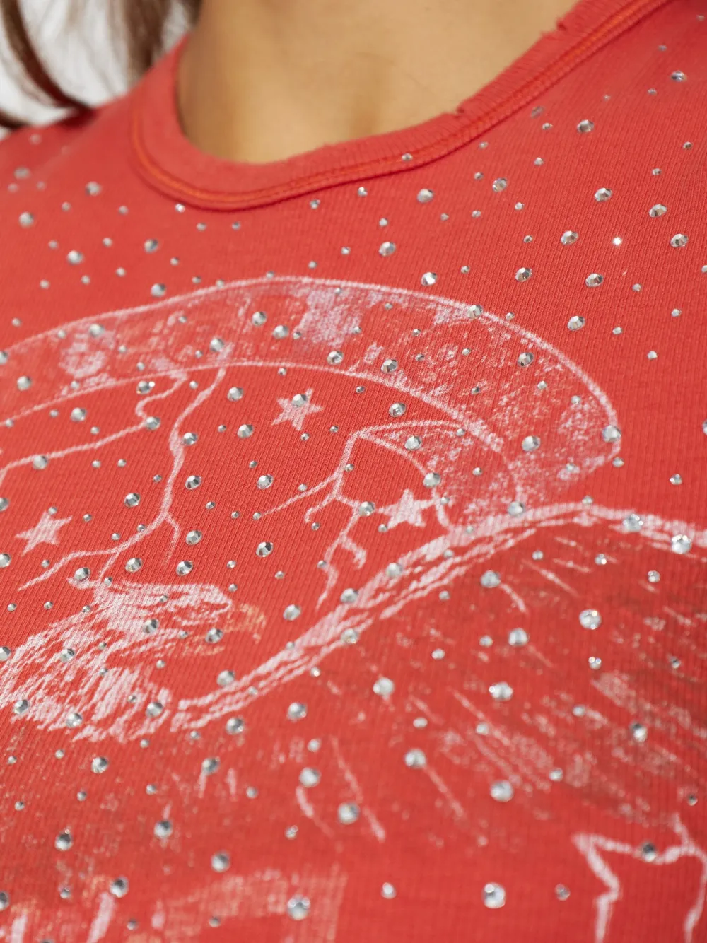 Diesel T-shirt verfraaid met kristallen Rood