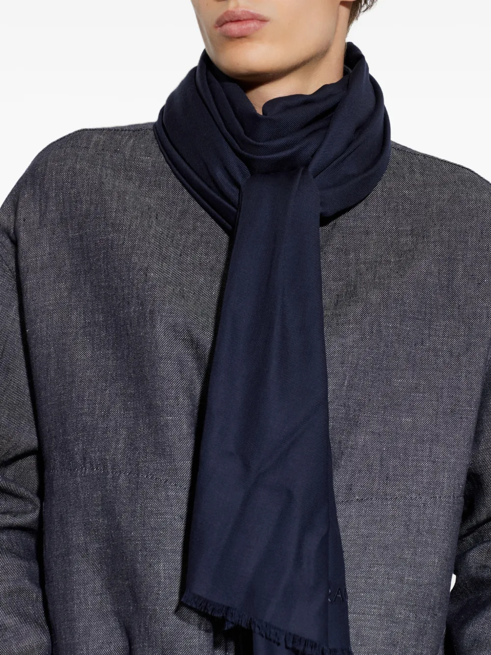 Ferragamo Sjaal met geborduurd logo en franje Blauw
