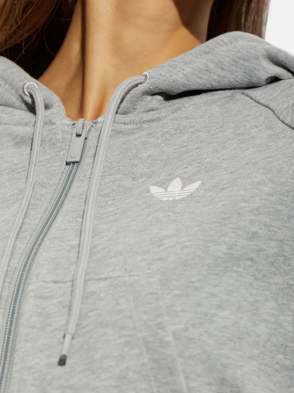 adidas logo-embroidered zip-up hoodie Grijs