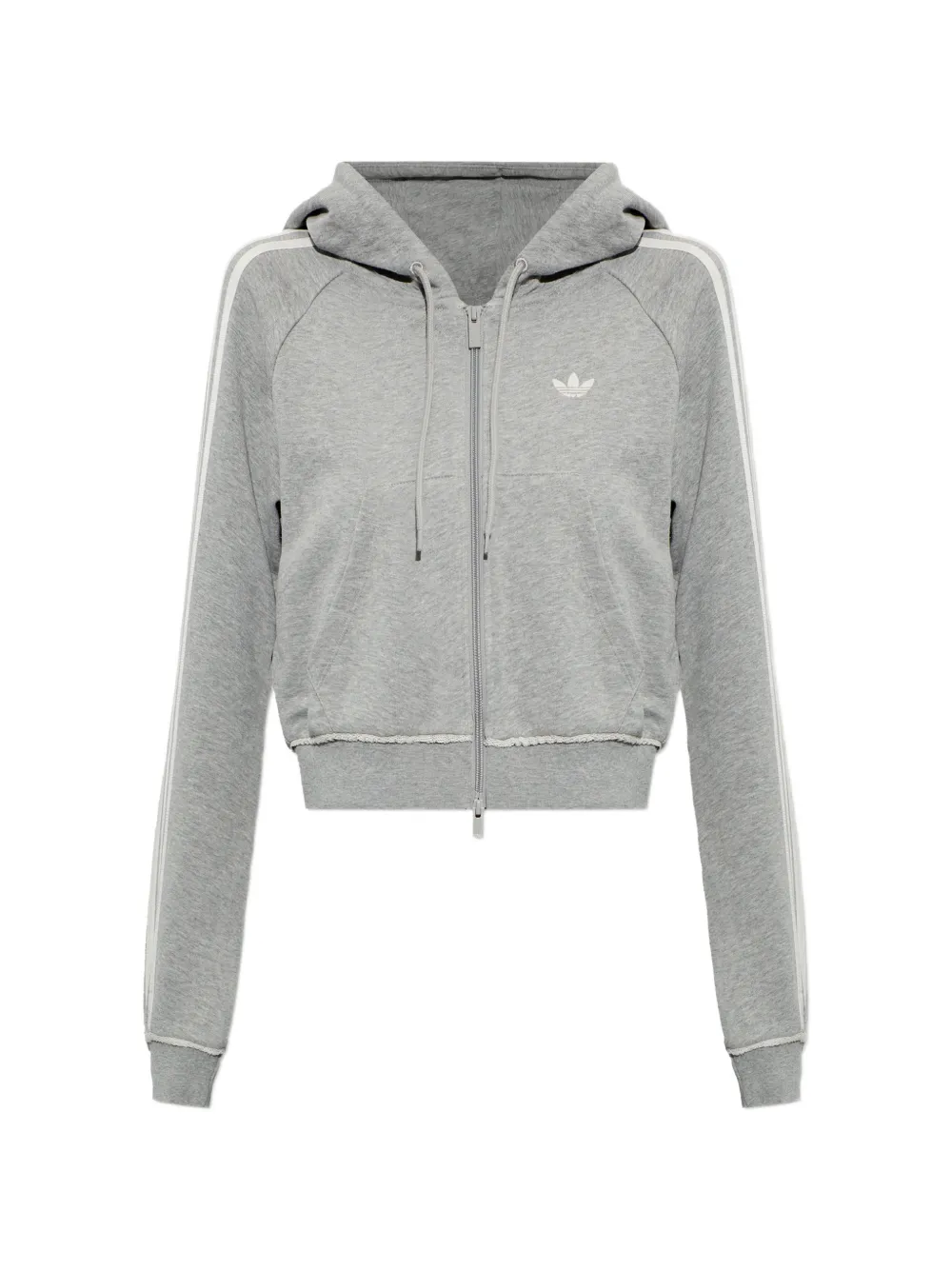 Adidas Originals Logo-embroidered Zip-up Hoodie In 그레이