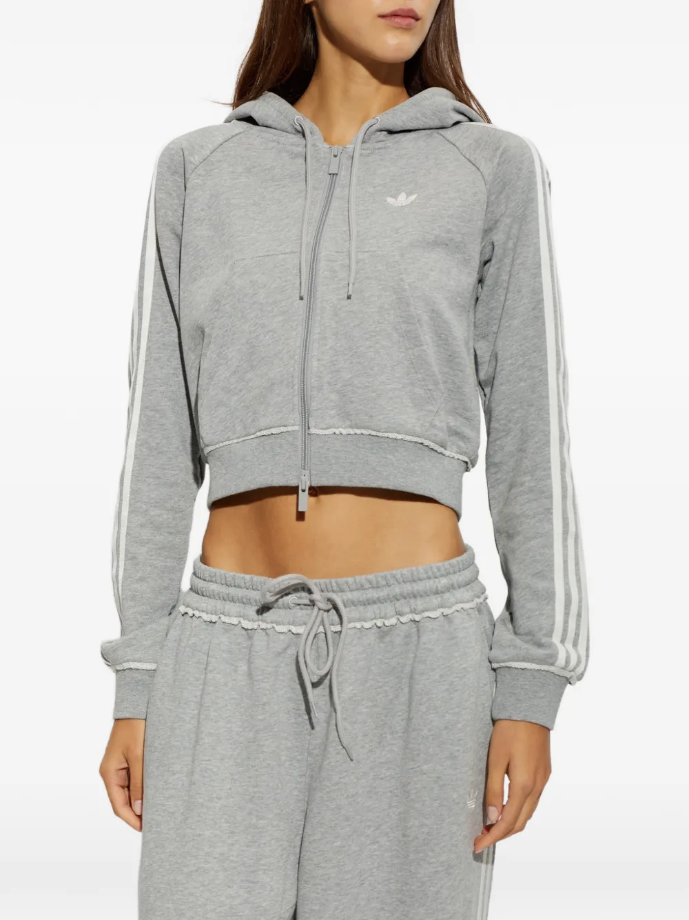 adidas logo-embroidered zip-up hoodie Grijs