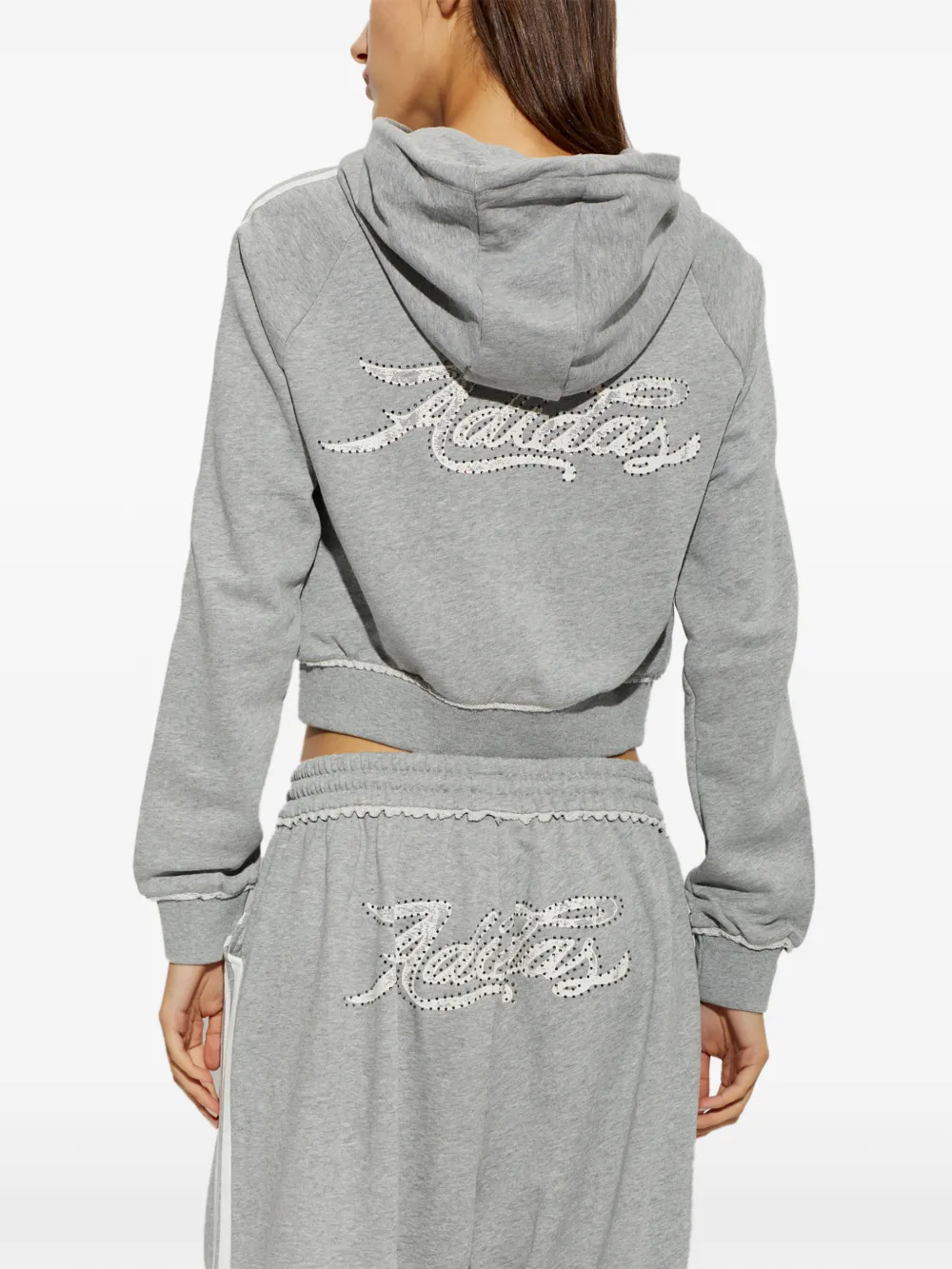 adidas logo-embroidered zip-up hoodie Grijs