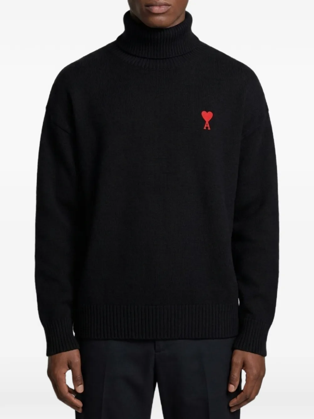 Ami Alexandre Mattiussi Black Wool Ami De Coeur Turtle Neck Sweater In 블랙