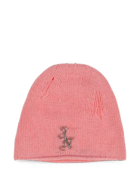 JUN/NAKAYAMA distressed logo-plaque beanie hat