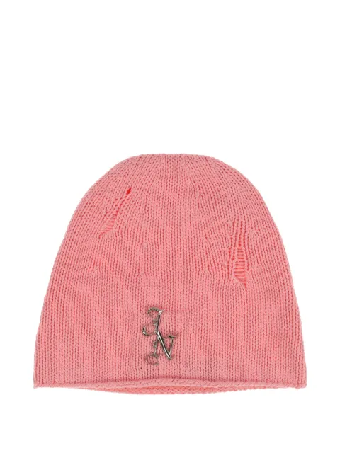 JUN/NAKAYAMA distressed logo-plaque beanie hat