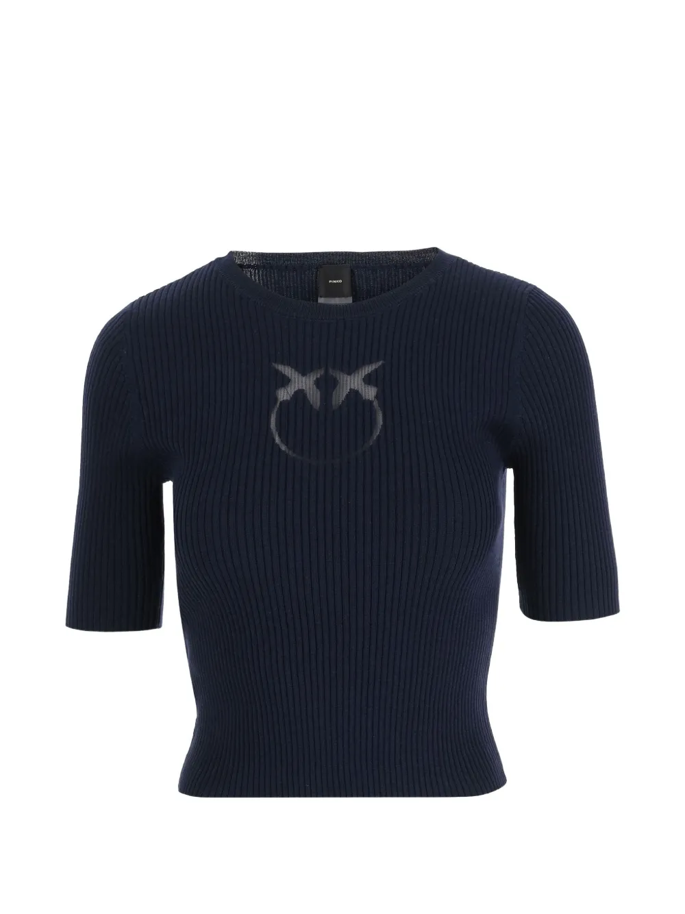 Pinko Short-sleeved Wool Sweater With Logo In Blue