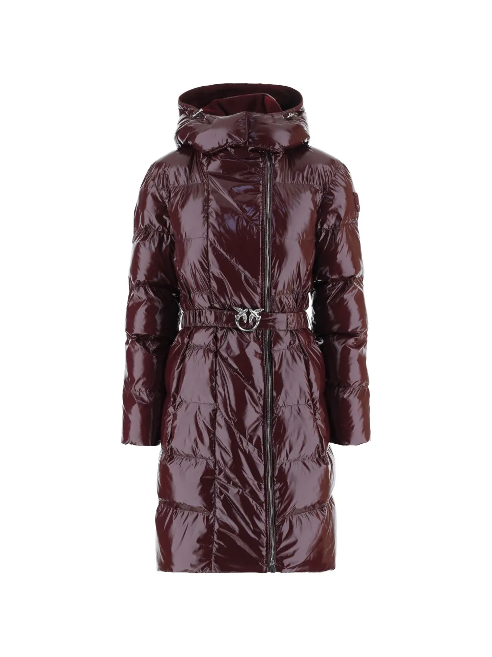 Pinko Love Birds Belted Quilted Coat In Brown