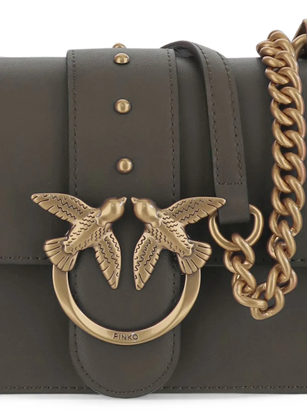 PINKO Love One leren mini-schoudertas met studs Groen