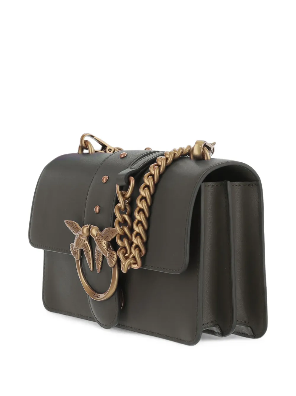 PINKO Love One leren mini-schoudertas met studs Groen