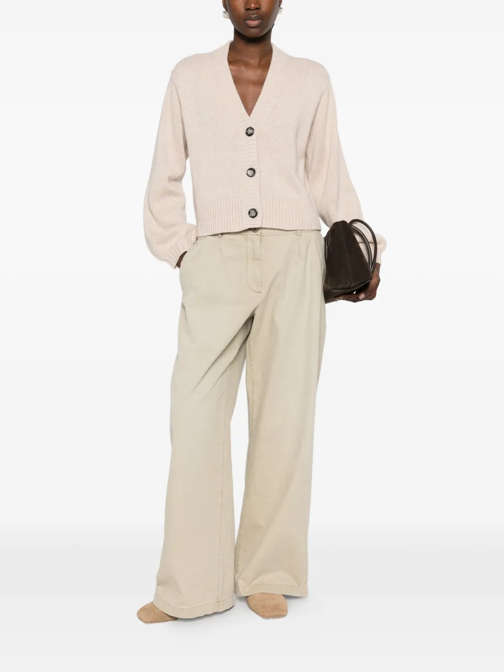 Allude V-neck button-up cardigan Beige