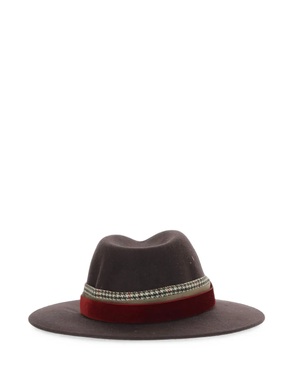 ALEXIA ÁLVAREZ DE TOLEDO Wollen fedora hoed met pied-de-poule afwerking Bruin
