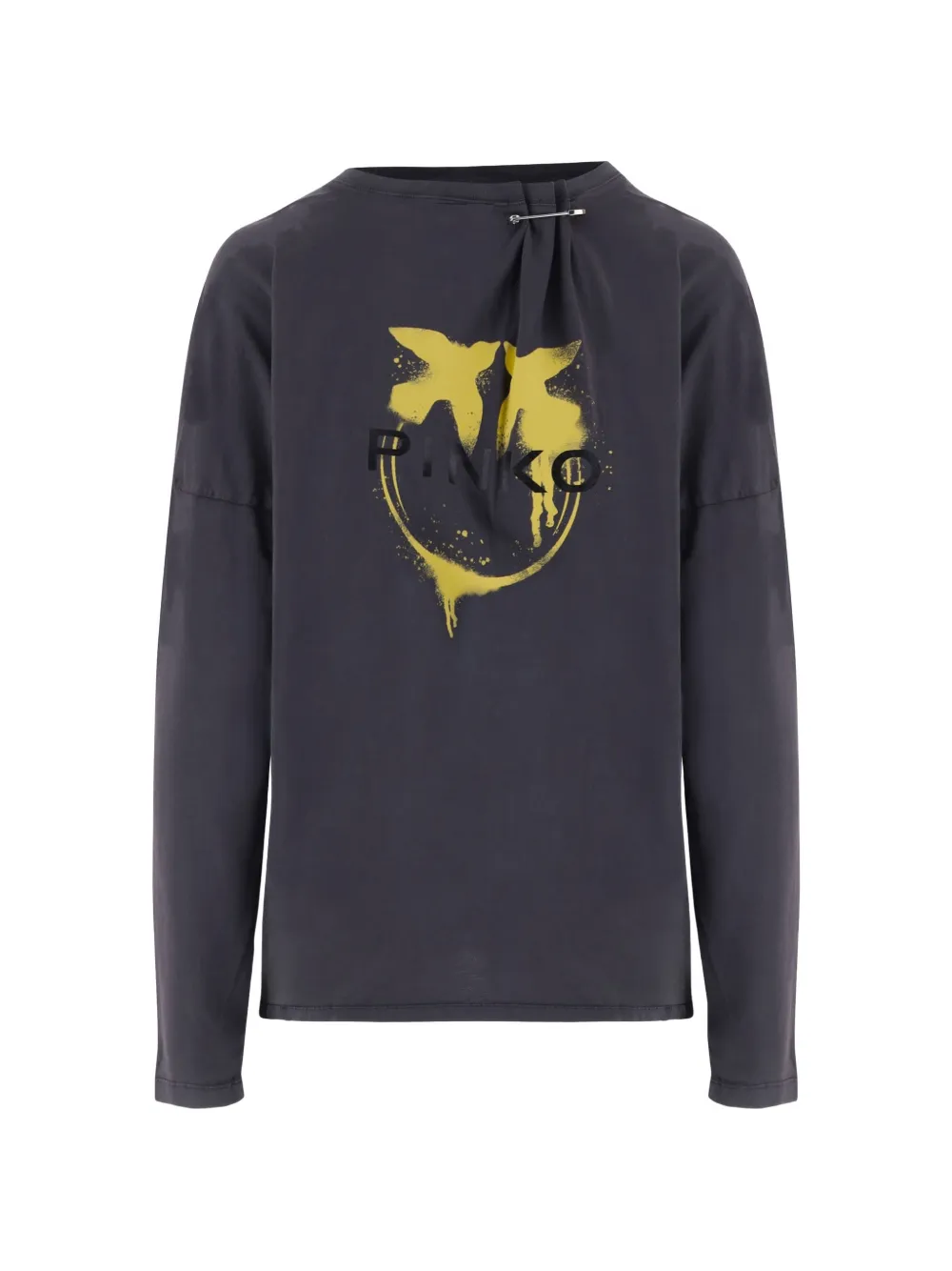 PINKO Love Birds T-shirt met veiligheidsspeld Grijs