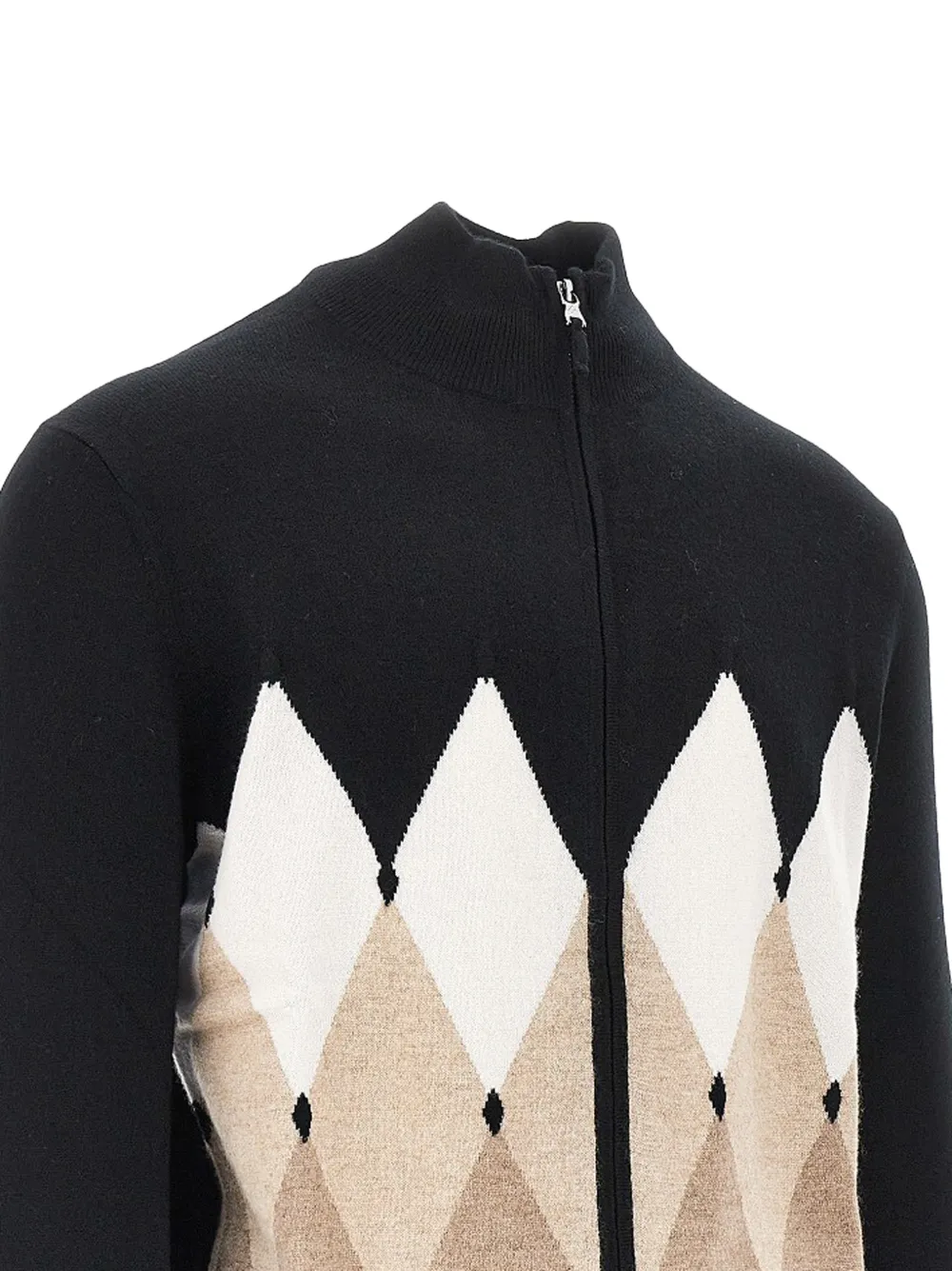 Ballantyne Vest met argyle-intarsia en rits Zwart