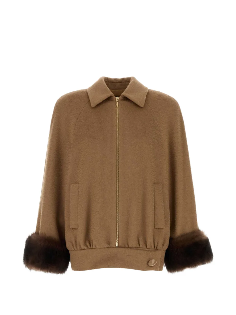 Valentino Faux-fur Camel-hair Jacket In Brown