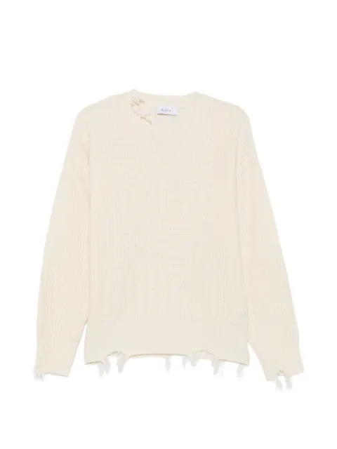 AMISH distressed-effect ribbed-knit sweater
