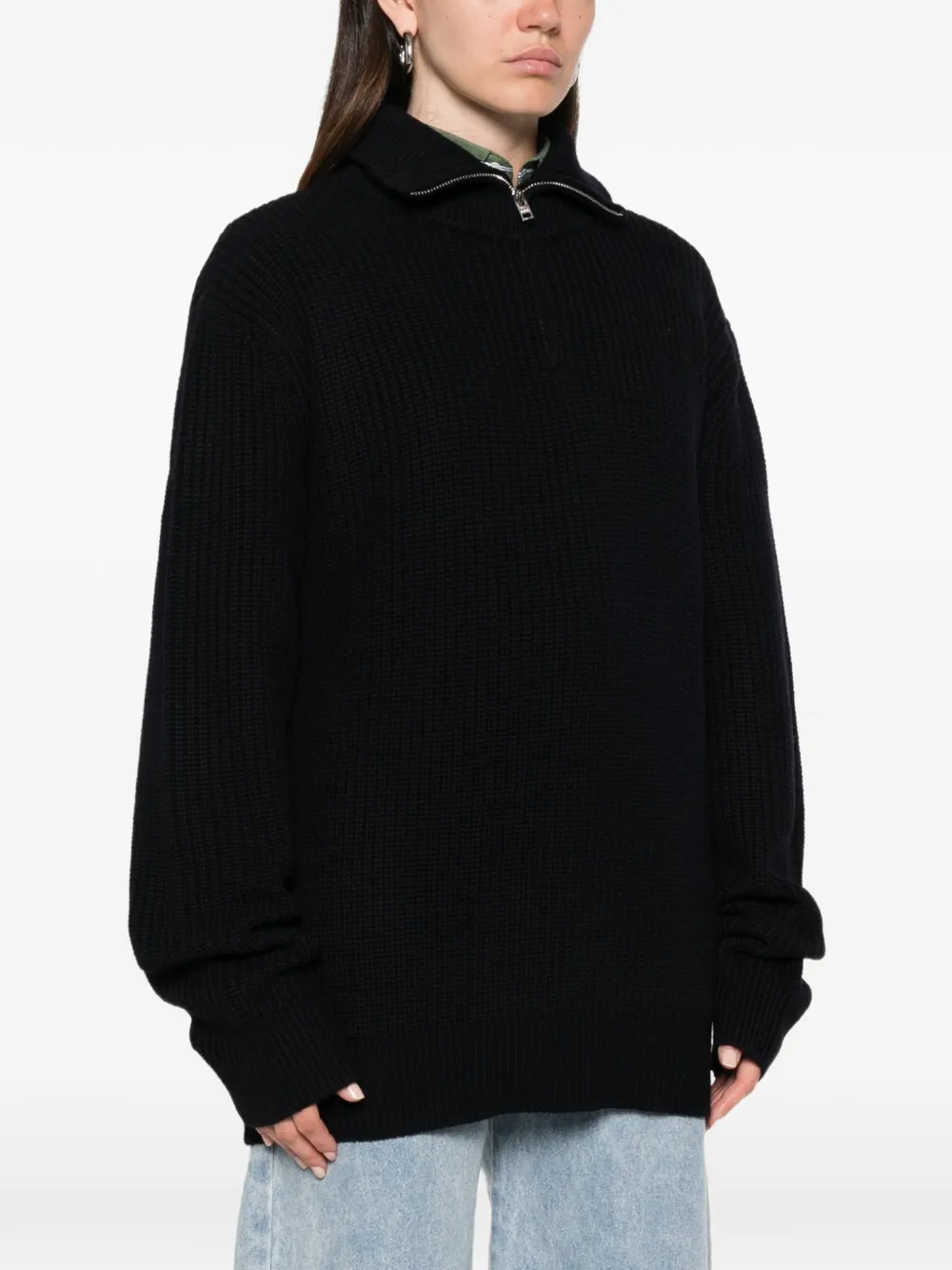 A.P.C. Wafelgebreide trui met halve rits Blauw