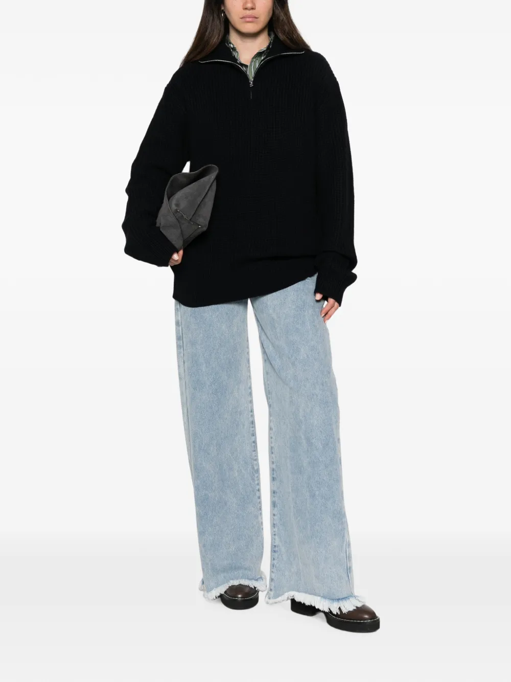 A.P.C. Wafelgebreide trui met halve rits Blauw