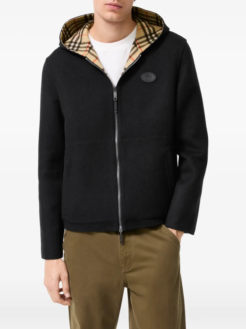 Burberry Newport omkeerbaar wollen jack met capuchon Zwart