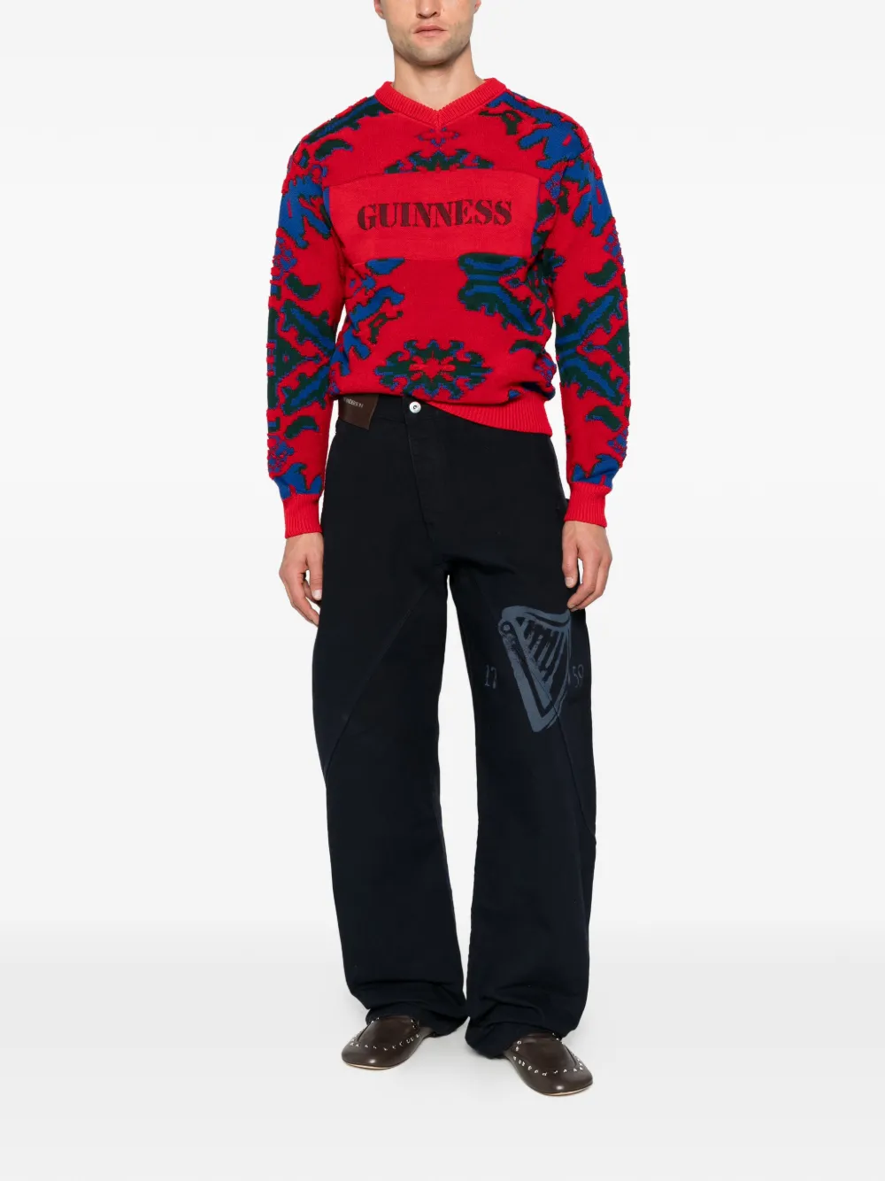 JW Anderson Guinness print workwear wide-leg trousers Blauw