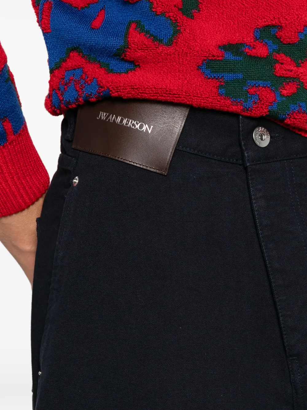 JW Anderson Guinness print workwear wide-leg trousers Blauw