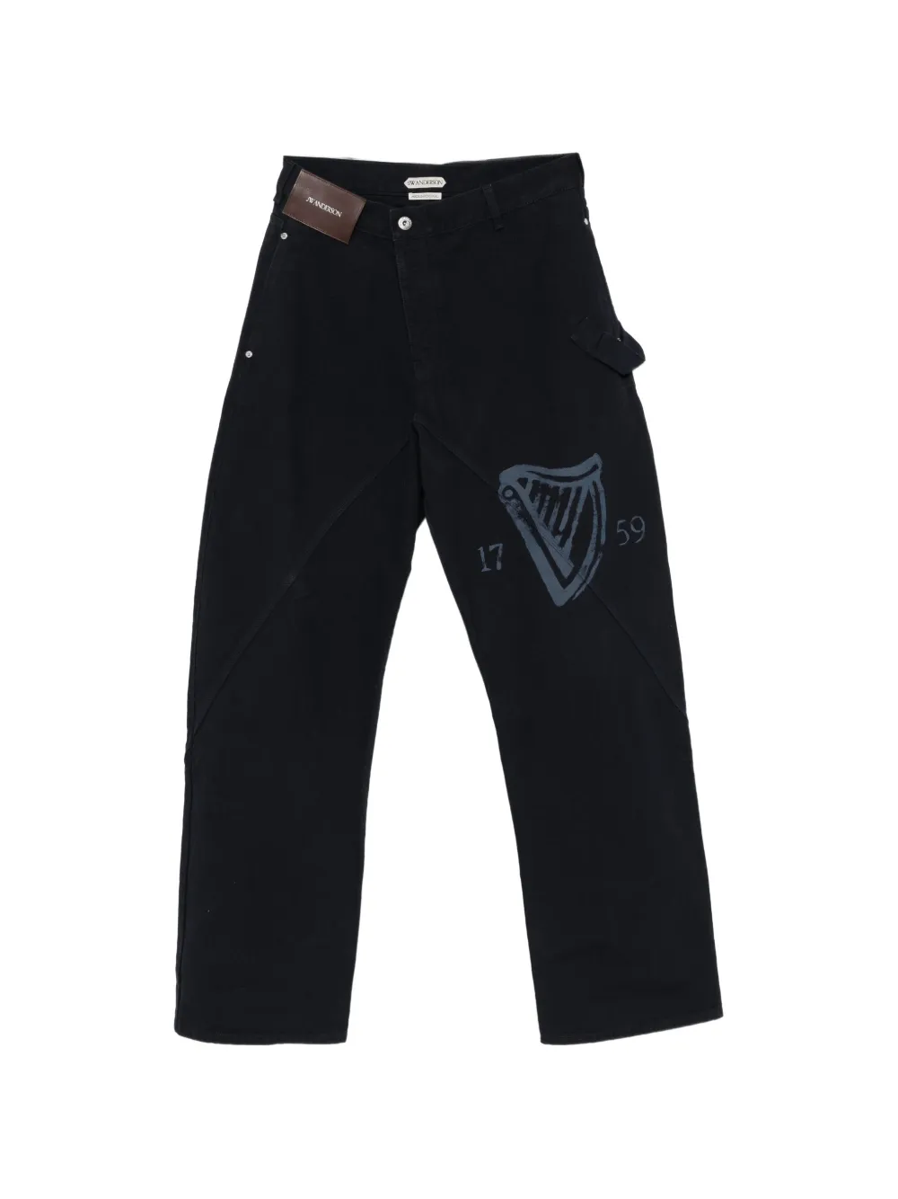 JW Anderson Guinness print workwear wide-leg trousers Blauw