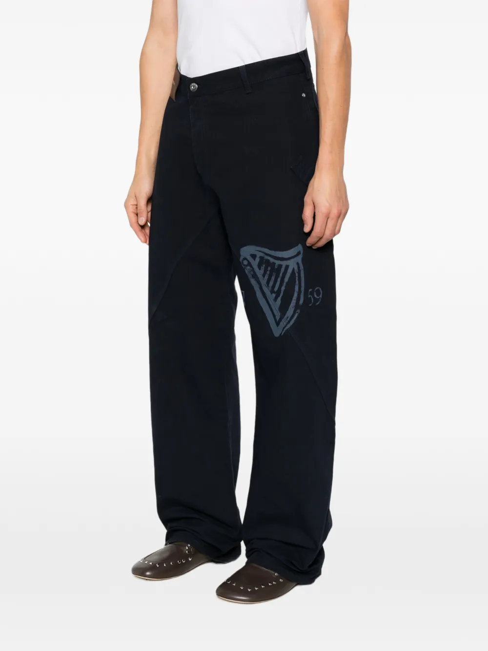 JW Anderson Guinness print workwear wide-leg trousers Blauw
