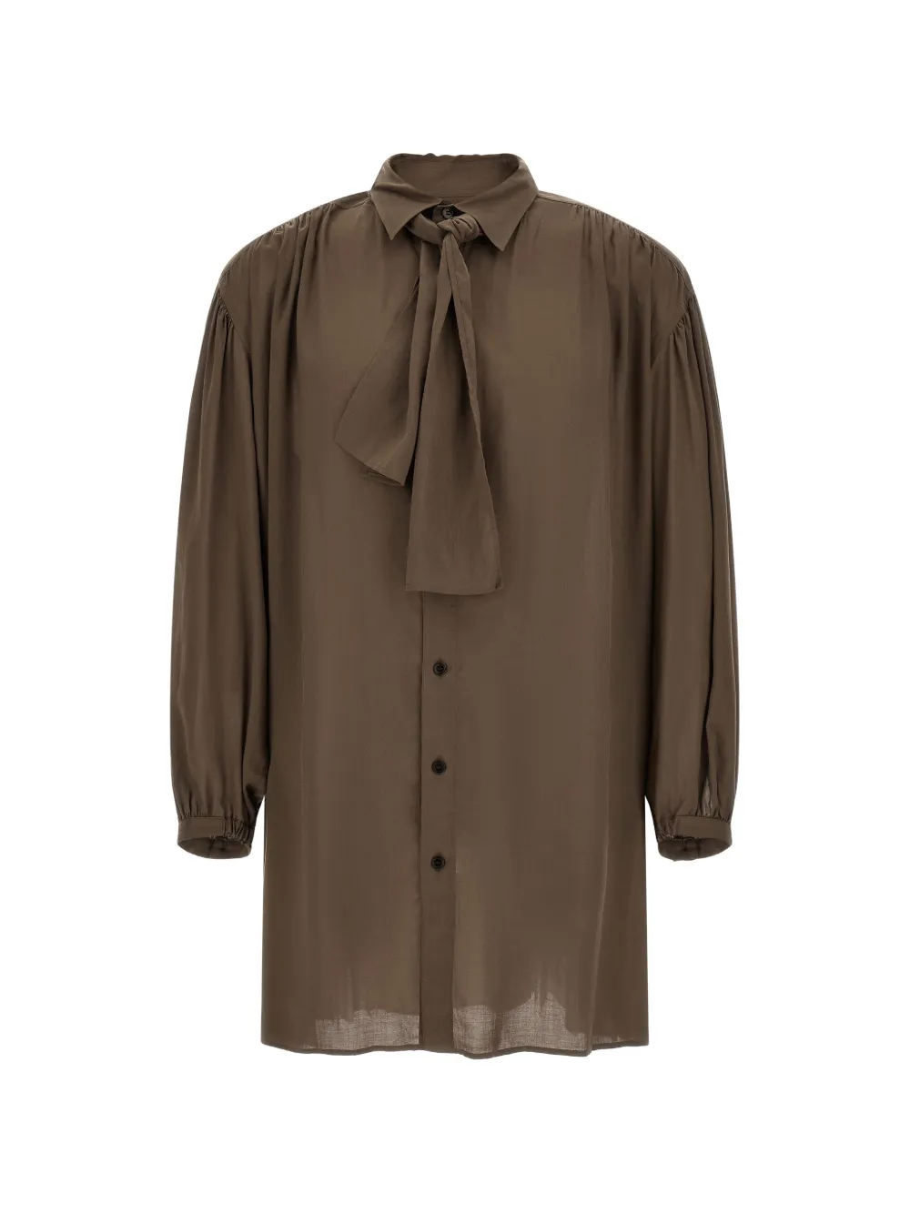 Yohji Yamamoto scarf-detail puff-sleeve shirt - Verde