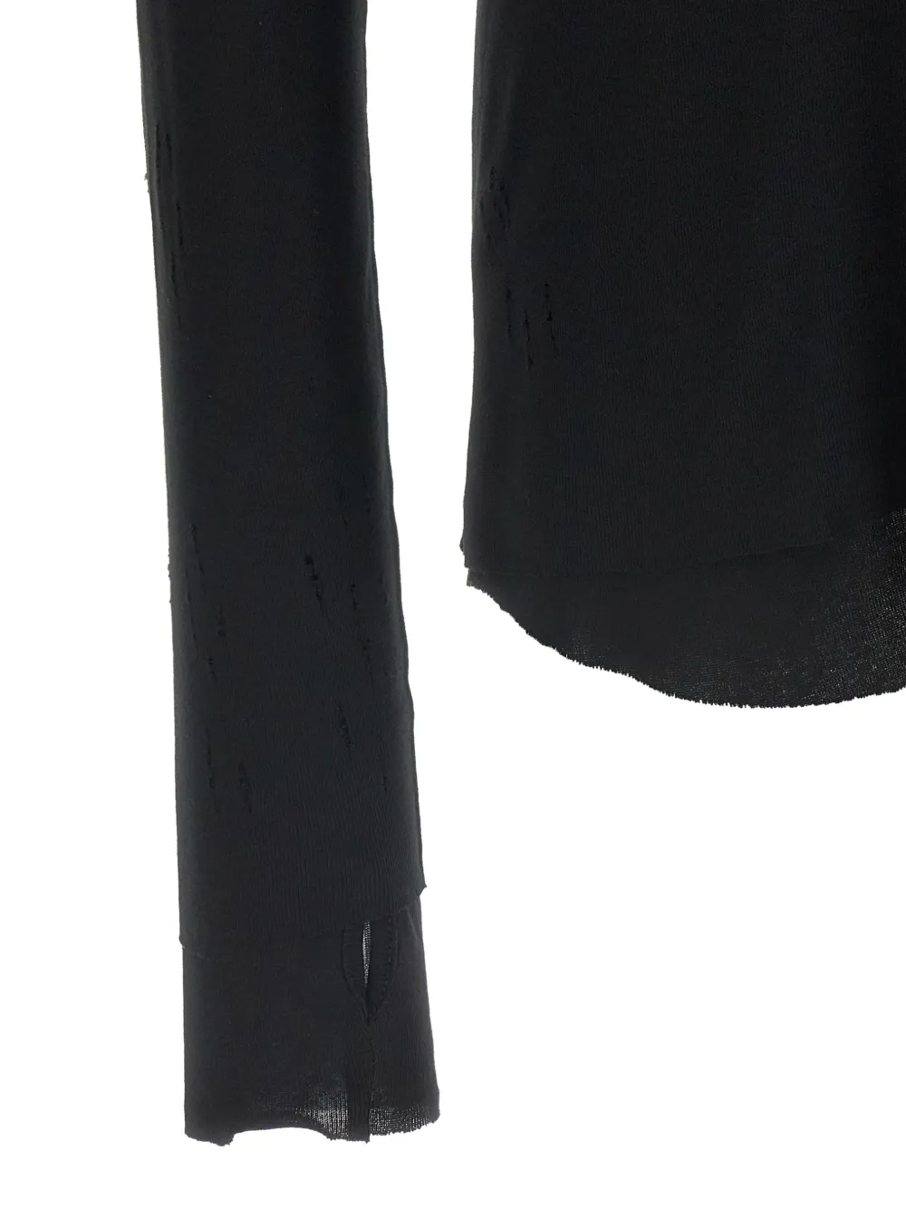 Thom Krom MTS 969 gerafeld dubbellaags T-shirt Zwart