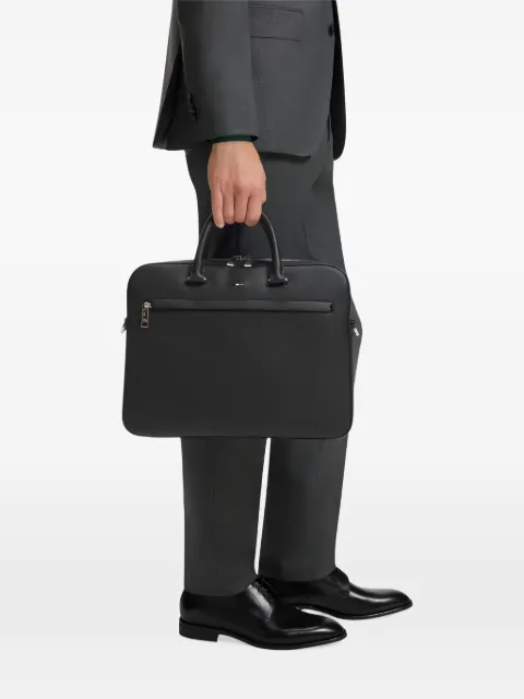 BOSS grained faux-leather document case with signature-stripe trim
