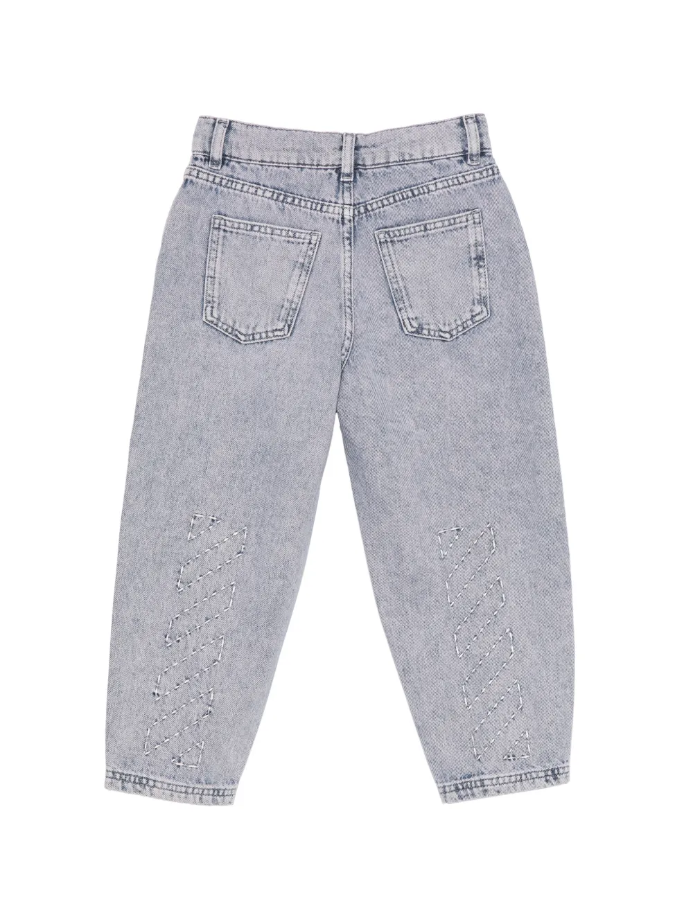 Off-White Kids Stitch Diag logo-embroidered acid-wash jeans Blauw