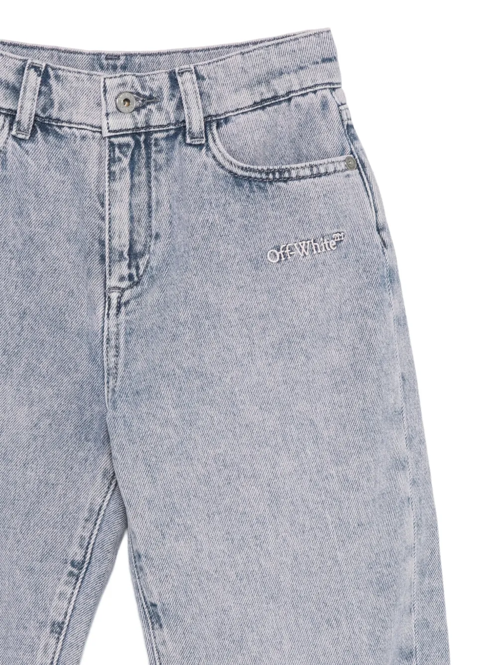 Off-White Kids Stitch Diag logo-embroidered acid-wash jeans Blauw