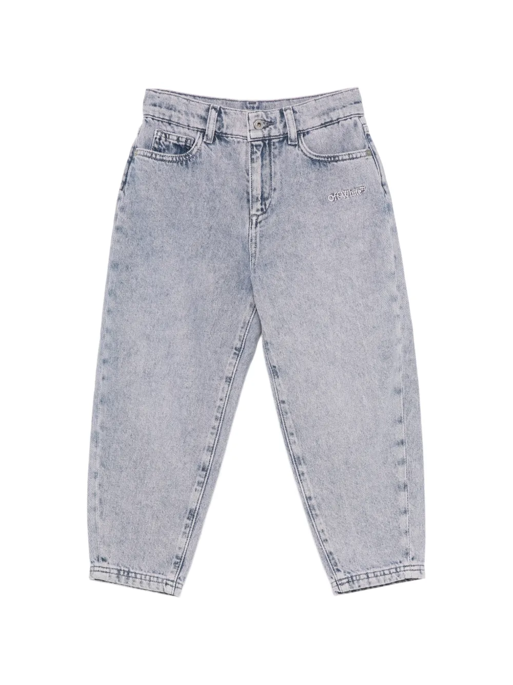 Off-White Kids Stitch Diag logo-embroidered acid-wash jeans - Blu