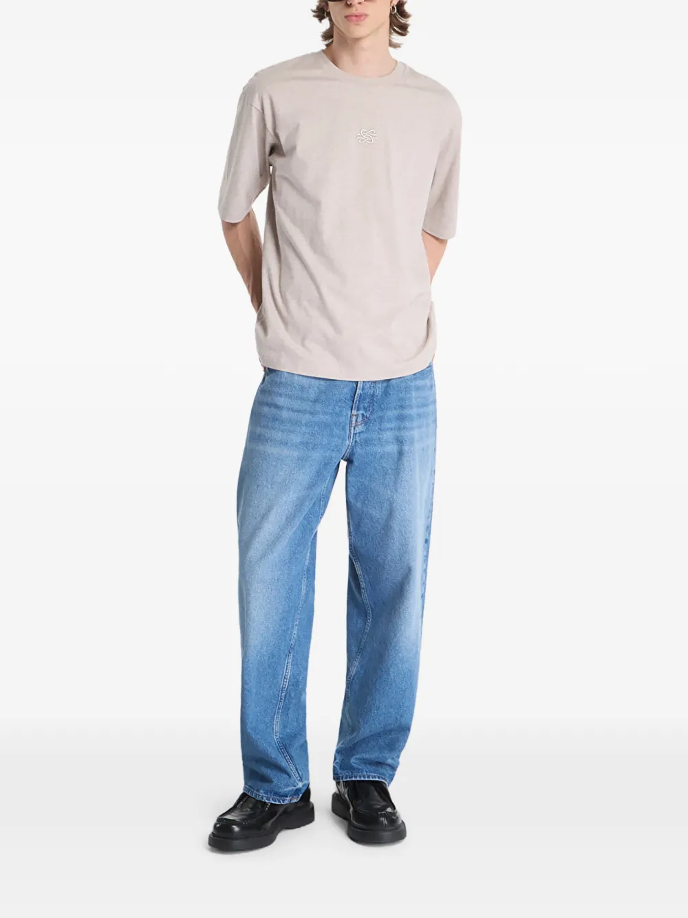 Filling Pieces Embroidered Melange T-shirt In Neutrals