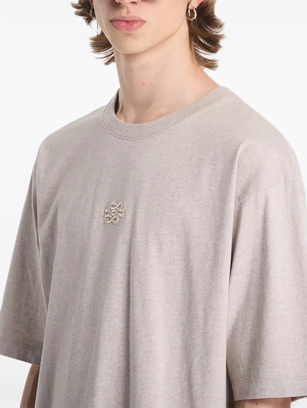 Filling Pieces Gemêleerd T-shirt met borduurwerk Beige