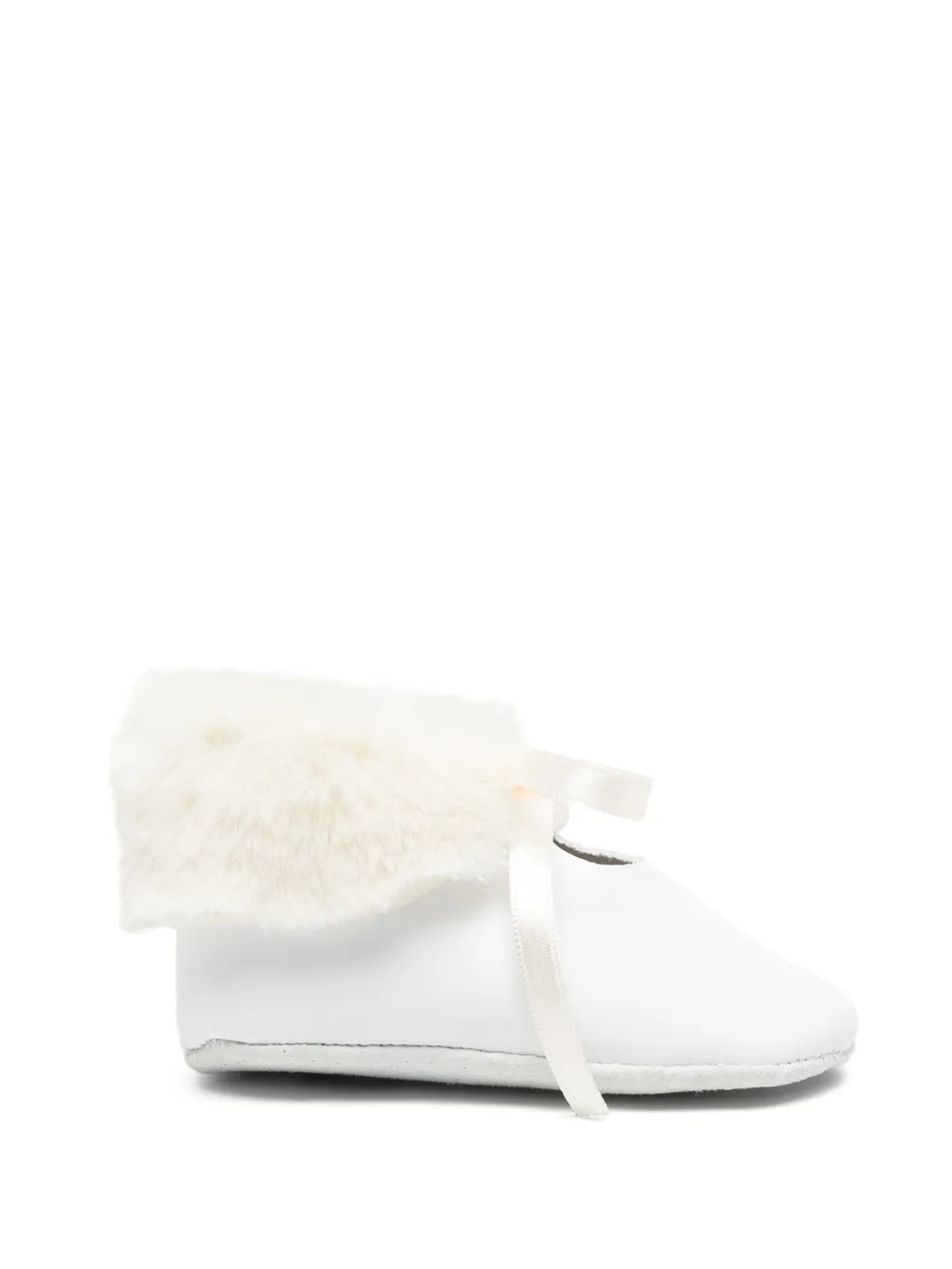 Tartine Et Chocolat faux-fur trim bow-detail crib shoes - Bianco