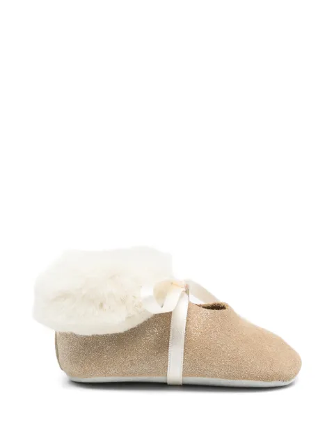 Tartine Et Chocolat glitter-effect faux-fur-trim crib shoes