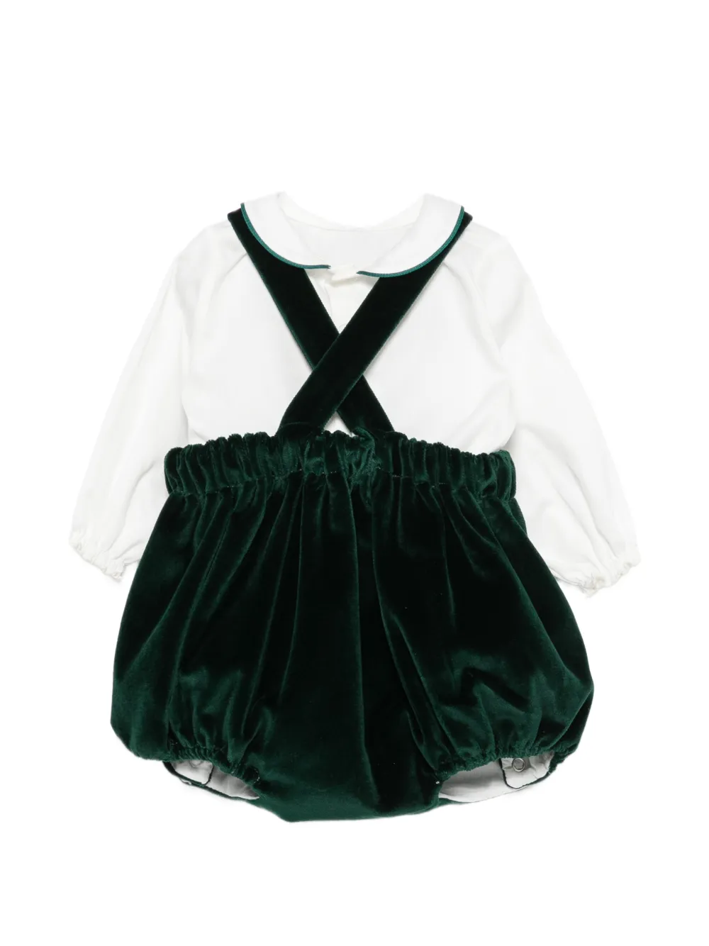 La Stupenderia bow-detail velvet-finish dungarees set Groen