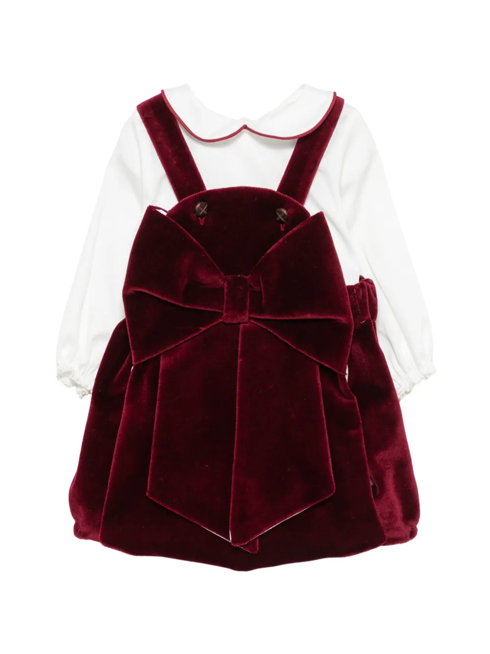 La Stupenderia bow-detail velvet dungaree set - Rosso